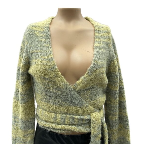 Cotton On Striped Knit Faux Wrap Crop Cardigan Sweater Green Marled Soft Women S - Picture 11 of 11